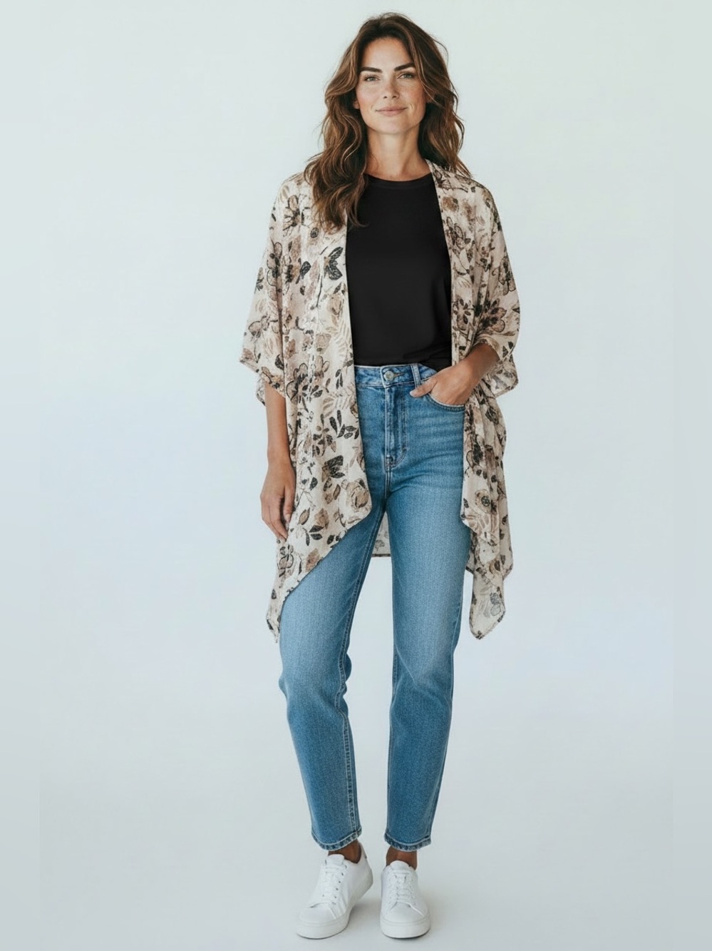 Light Floral Kimono Cardigan - Dusty Pink Floral